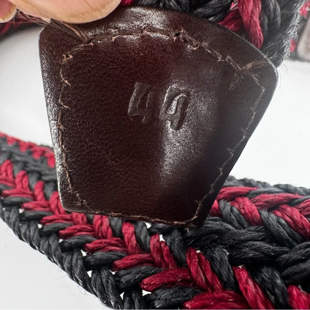 Vintage Torino Mens Silver Buckle Belt Woven‎ Red Black Brown Leather Size 44